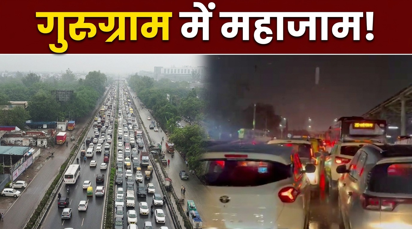 भारी बारिश के बाद थमी रफ्तार! गुरुग्राम में 10 किमी तक लंबा जाम