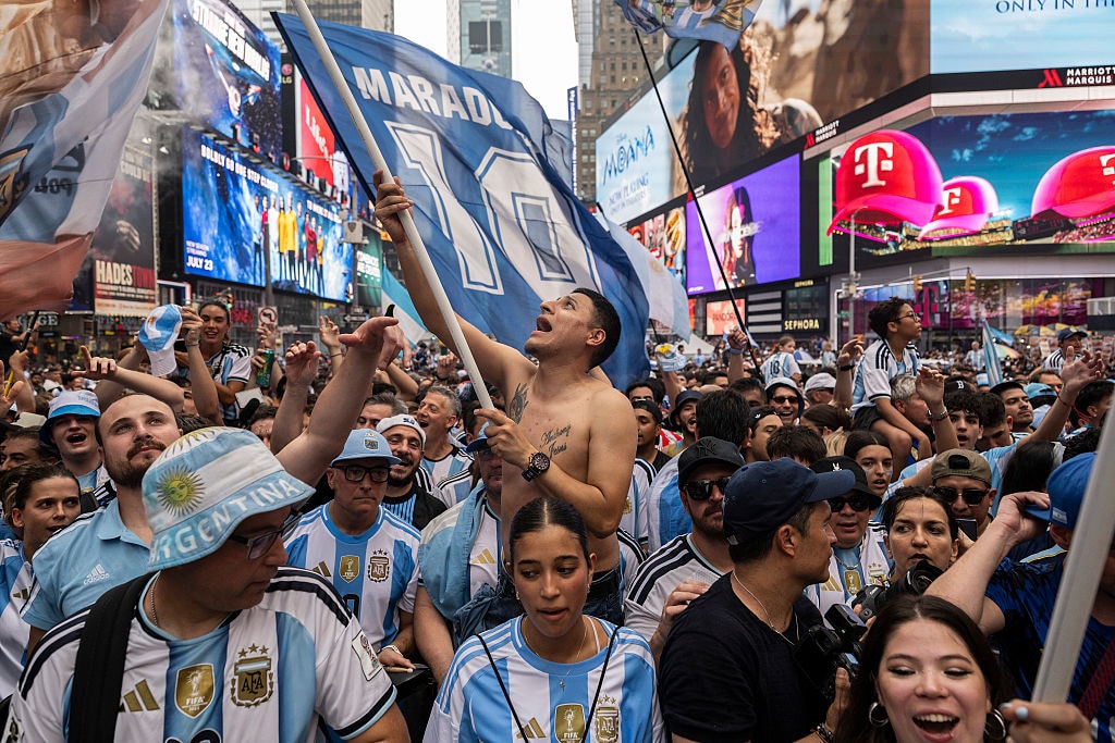 Argentina fans gather in Times Square ahead of World Cup final versus Spain