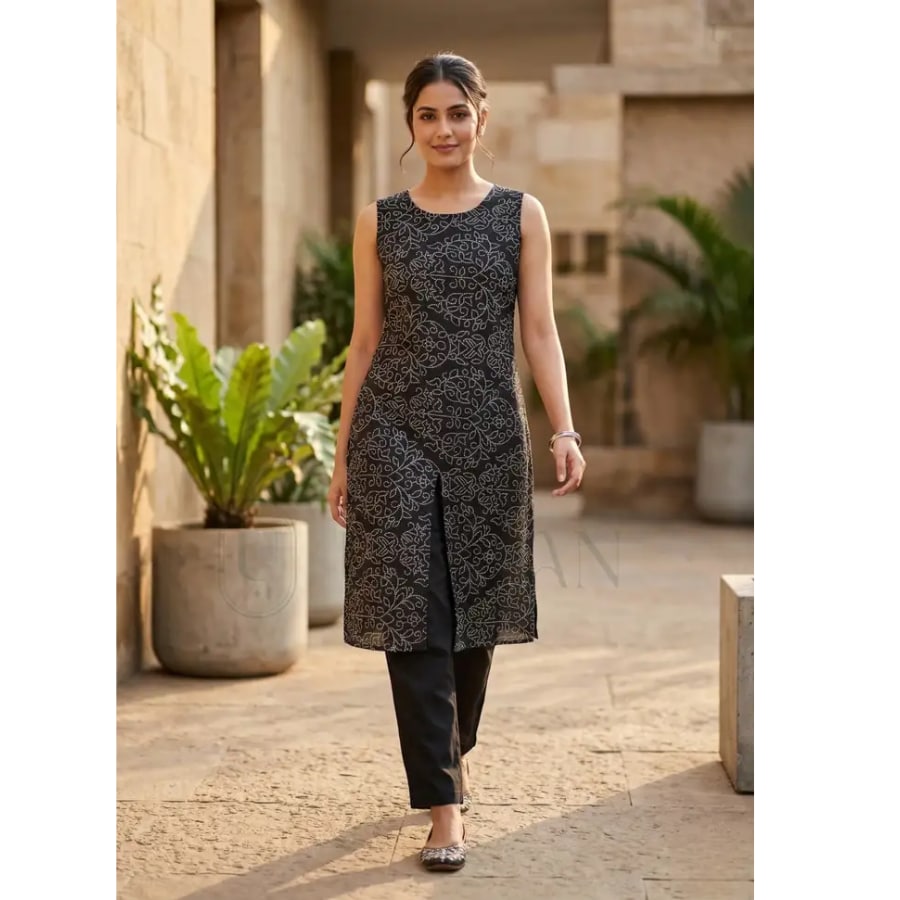 Click here to buy: UGAAN Women Floral Print Kurta (Black)