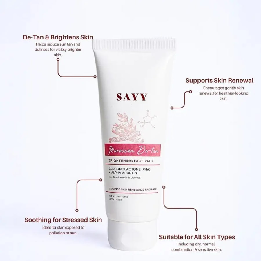 Click here to buy: SAYY Moroccan De-Tan Brightening Face Pack Click here to buy: SAYY Moroccan De-Tan Brightening Face Pack