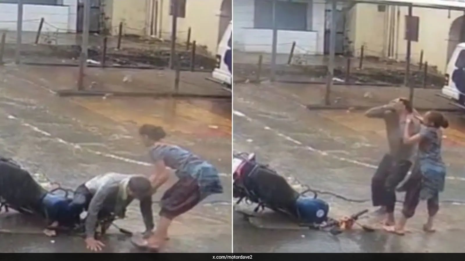 Couple Injured in Gujarat Motorcycle Crash After Hitting Rain-Filled Pothole
