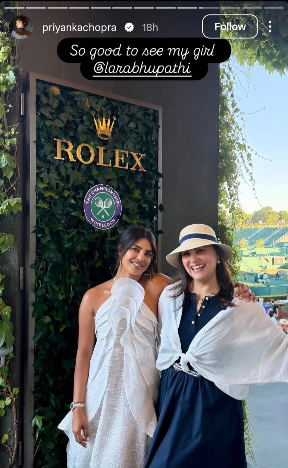 Priyanka Chopra reunited with Andaaz co-star Lara Dutta at Wimbledon, delighting fans with their nostalgic reunion.