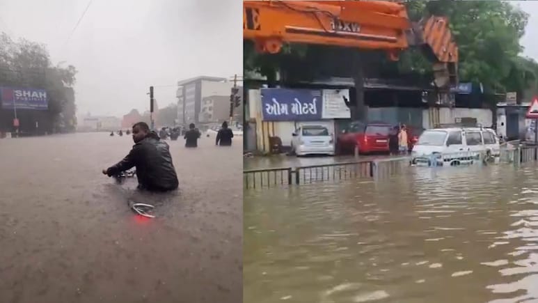 सूरत में बारिश का महाकहर: 14 इंच बारिश से शहर बेहाल, 1200 लोगों का रेस्क्यू