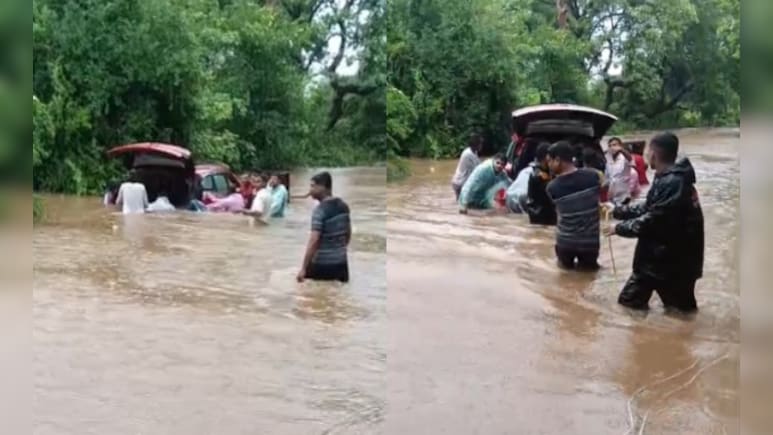 Video: People Use Rope To Pull Patient's Car From Floodwaters In Maharashtra
