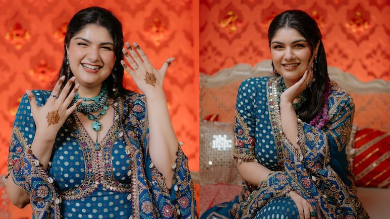 Bride-To-Be Anshula Kapoor's Teal Blue Patola Lehenga For Mehendi Honours Groom Rohan Thakkar's Gujarati Roots