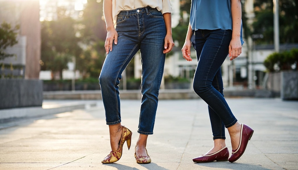 Bring traditional grace to casual outfits by pairing comfortable juttis and mojaris with everyday jeans. Bring traditional grace to casual outfits by pairing comfortable juttis and mojaris with everyday jeans.