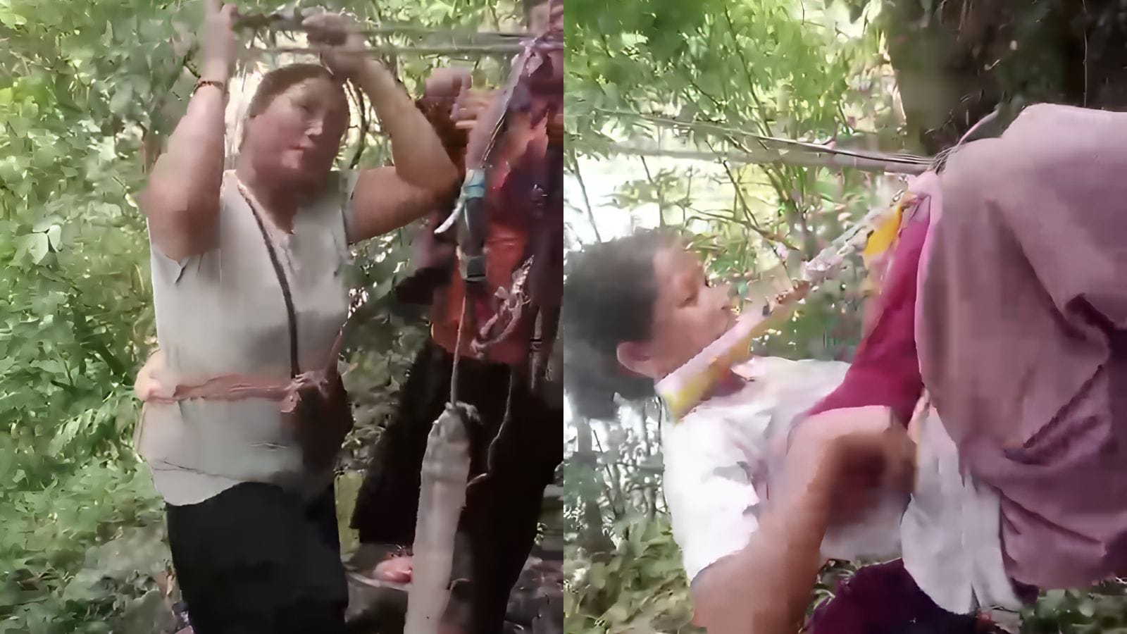  No Bridge, Arunachal Women Crawl Upside Down On Rope To Cross River