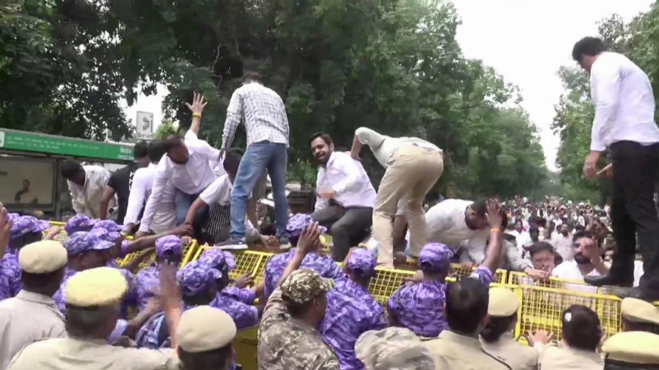 Video: BJP Protests Outside AAP Delhi Office Over Alleged Punjab Paper Leaks