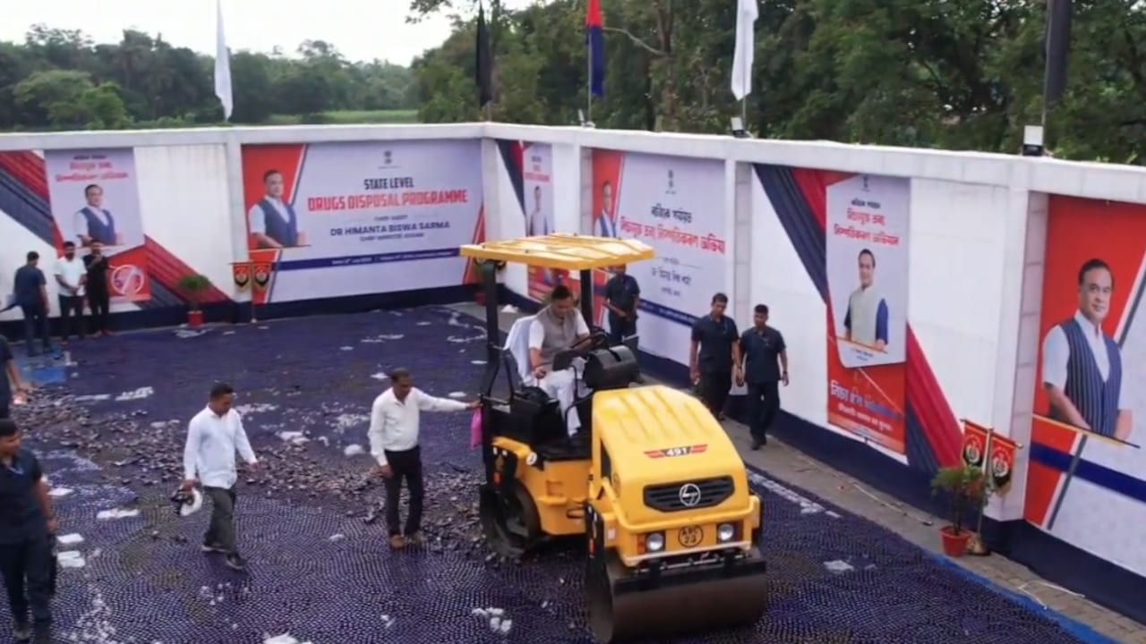 Video: Himanta Sarma Uses Road Roller, Destroys Seized Drugs Worth Rs 472 Crore