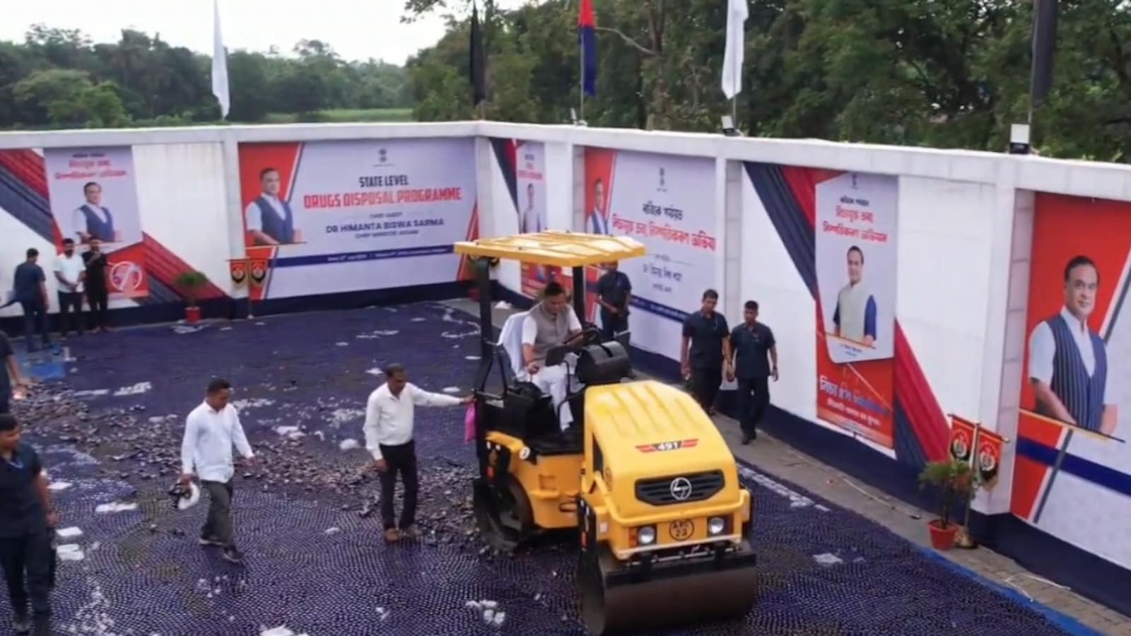Video: Himanta Sarma Uses Road Roller, Destroys Seized Drugs Worth Rs 472 Crore