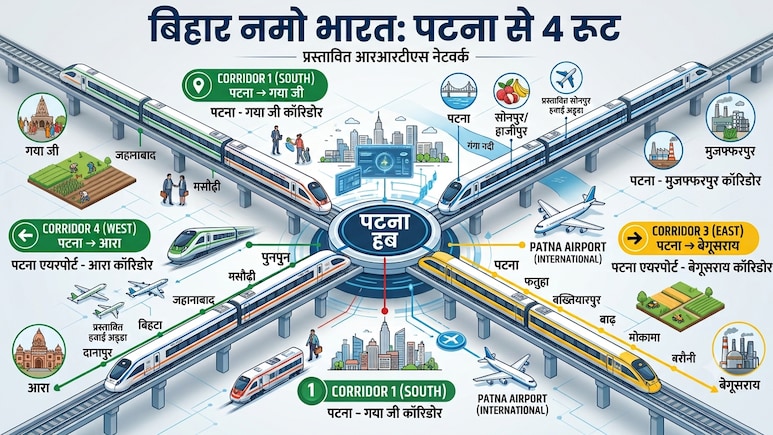 पटना से 4 रूट पर दौड़ेगी नमो भारत ट्रेन, दिल्ली NCR जैसे बनेगा बिहार रूट, आरा- गयाजी, बेगूसराय जैसे 16 शहर होंगे कनेक्ट