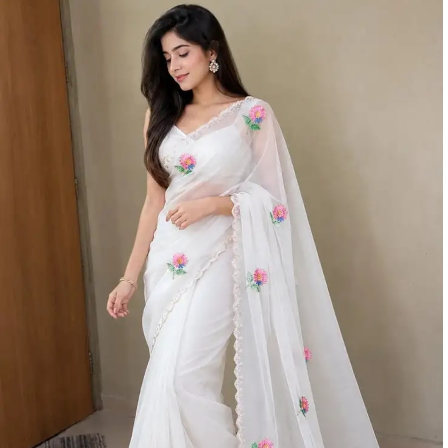 Click here to buy: Ursitcreation Digital Print Bollywood Georgette Saree With Unstitched Blouse (White) Click here to buy: Ursitcreation Digital Print Bollywood Georgette Saree With Unstitched Blouse (White)