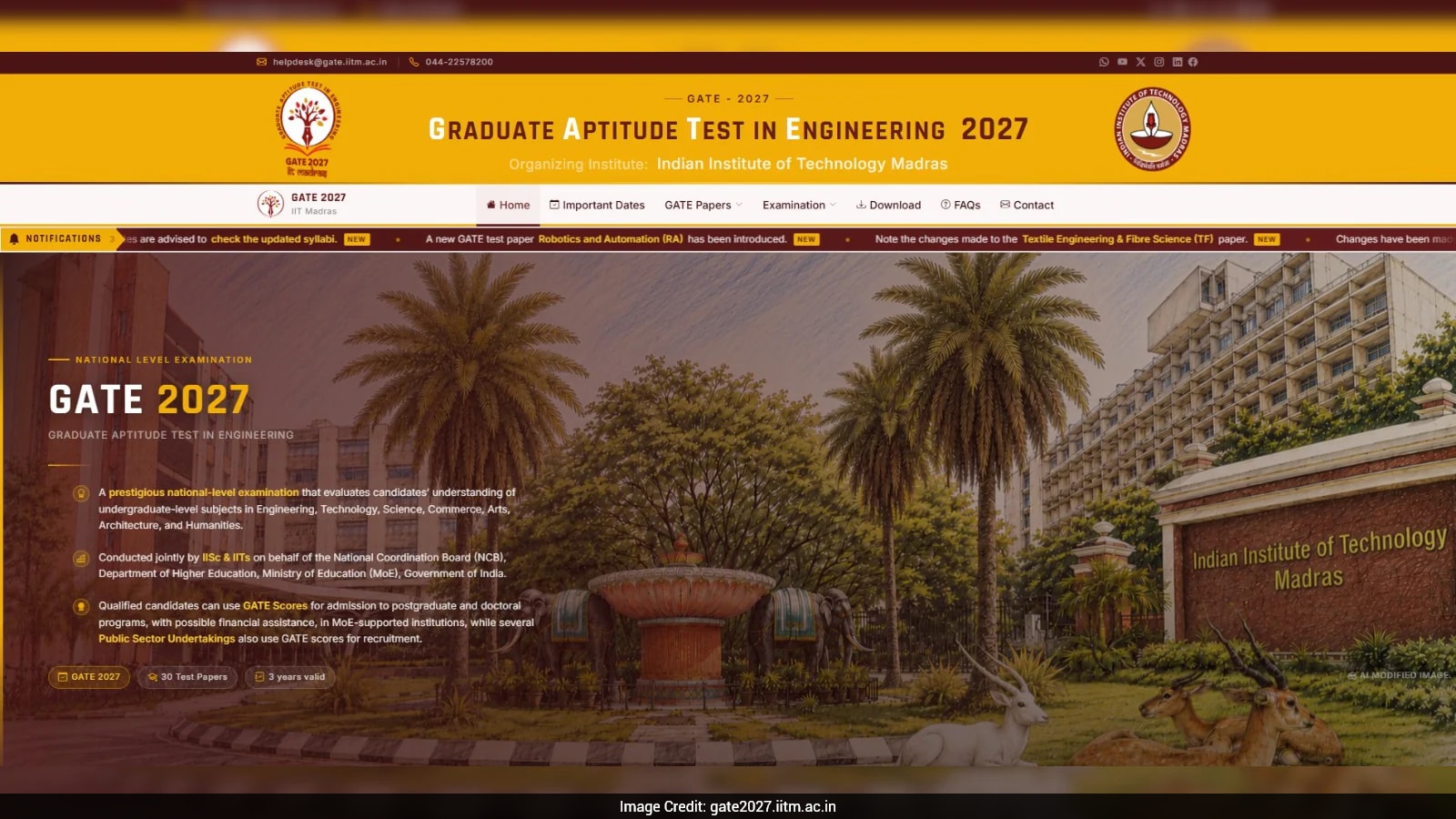 ndtv.com - Priyanka Negi - GATE 2027 Schedule Released; IIT Madras Introduces Robotics Paper