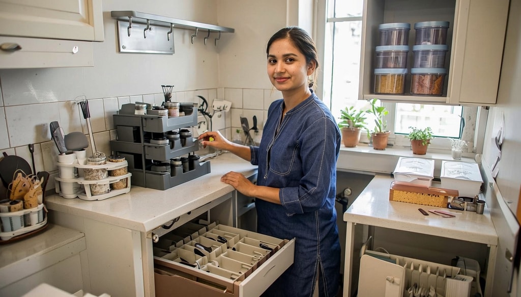 Transform your messy, small kitchen into an efficient space using budget-friendly storage organisers. Transform your messy, small kitchen into an efficient space using budget-friendly storage organisers.