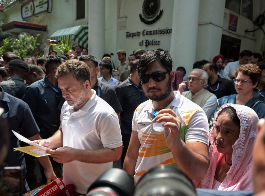 Rahul Gandhi, along with the pellet-gun victim, showing the medical reports detailing the injuries of the student protester Rahul Gandhi, along with the pellet-gun victim, showing the medical reports detailing the injuries of the student protester