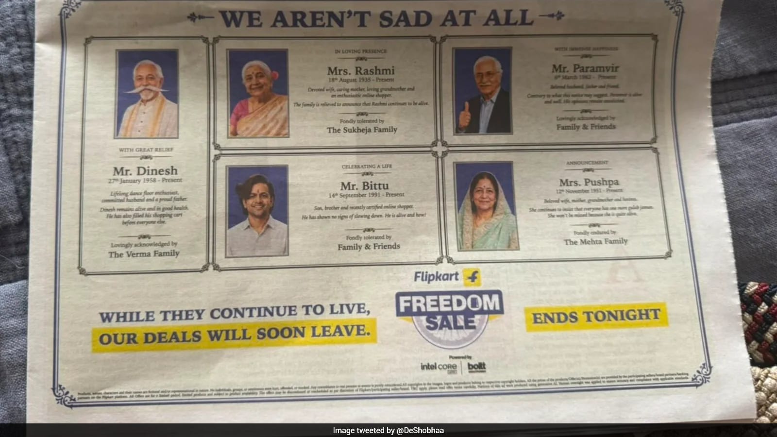 Flipkart Faces Backlash Over Obituary-Style Advertisement for Freedom Sale