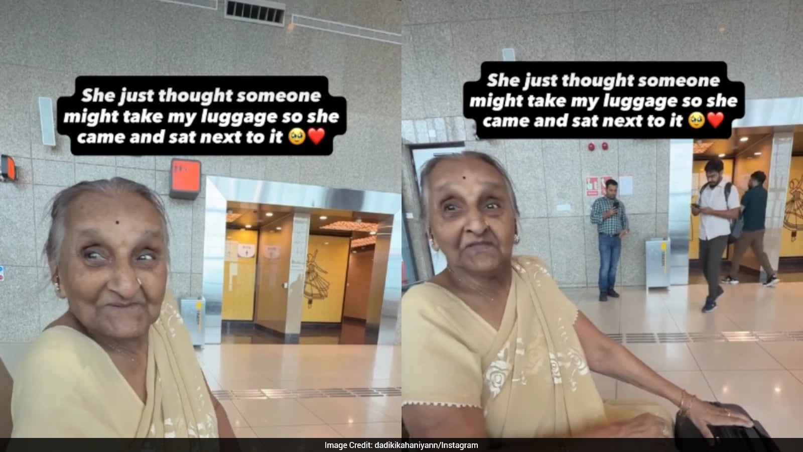 Grandmother Guards Granddaughter's Luggage at Airport, Shares Light Conversation