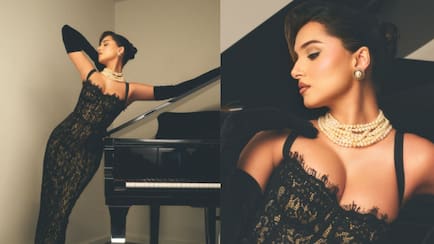 Tara Sutaria Channels Old-Hollywood Glamour in Black Lace Gown