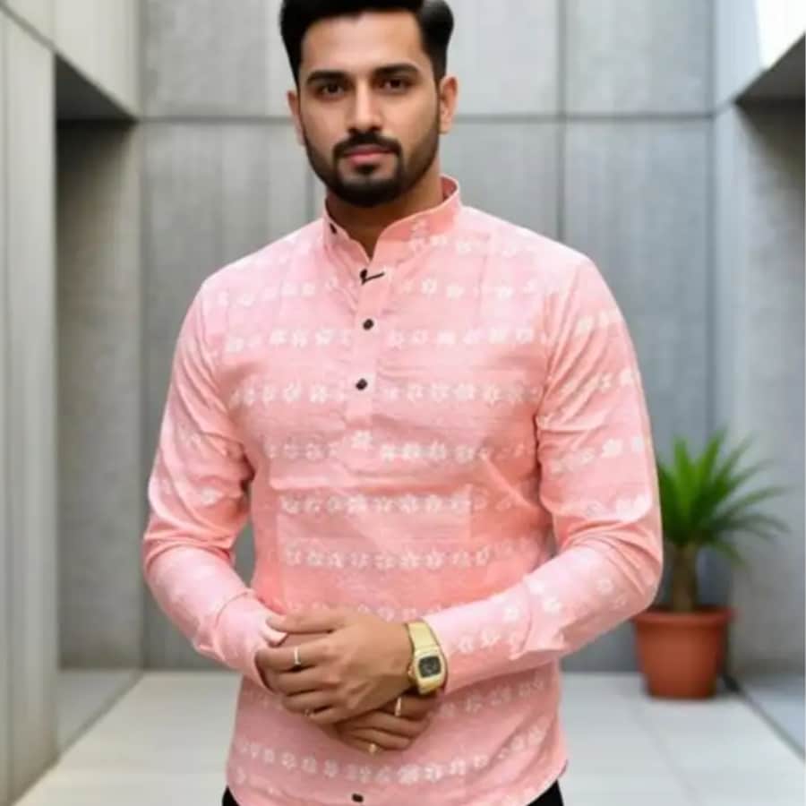 Click here to buy: Colorwings Men Printed Kurta (Pink, White)