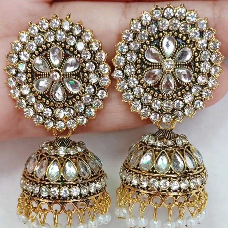Click here to buy: S K Beauty Crystal, Beads Alloy Jhumki Earring Click here to buy: S K Beauty Crystal, Beads Alloy Jhumki Earring