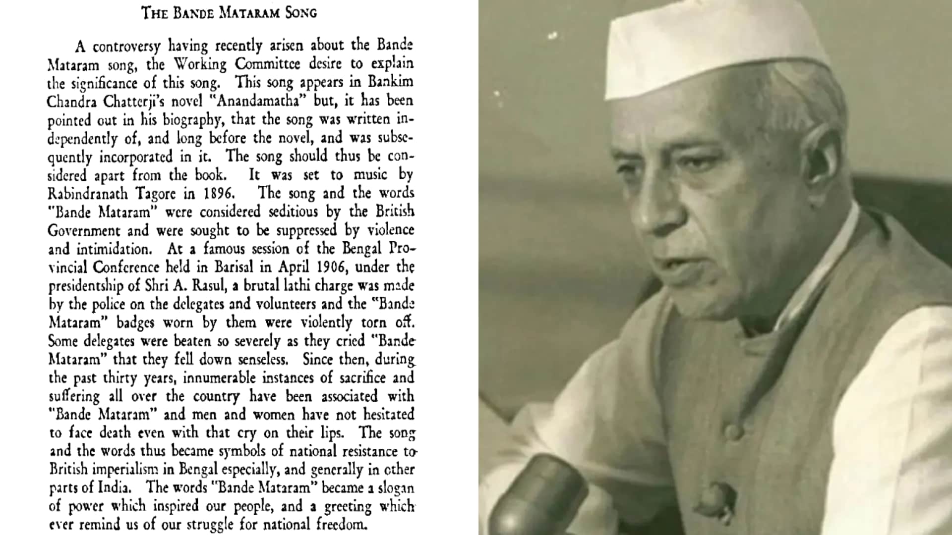 Nehru was president of the Congress when a key decision on Vande Mataram (Bande Mataram, part of it pictured here) was made in 1937. (Image: AICC) Nehru was president of the Congress when a key decision on Vande Mataram (Bande Mataram, part of it pictured here) was made in 1937. (Image: AICC)