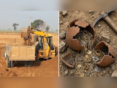 JCB मशीन से खोदी जा रही थी मिट्टी, तभी खेत में निकल आया खजाना