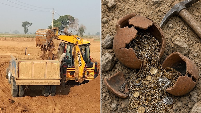 JCB मशीन से खोदी जा रही थी मिट्टी, तभी खेत में निकल आया खजाना