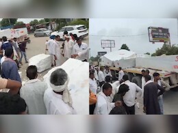 चलते ट्रेलर से सड़क पर गिरा कई टन वजनी मार्बल ब्लॉक, चंद सेकेंड में टला बड़ा हादसा