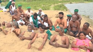 Tamil Nadu Farmers Bury Themselves In Sand, Demand Release Of Cauvery Water