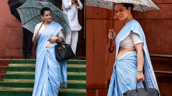 Kangana Ranaut Keeps It Simple In Blue Saree, Carries Rs 35 Lakh Birkin
