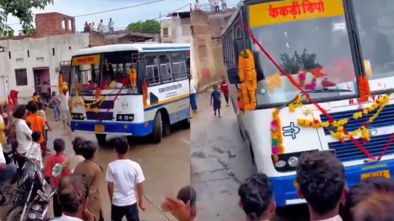 Viral Video: Rajasthan Village Celebrates Arrival Of First Government Bus Nearly 79 Years After Independence
