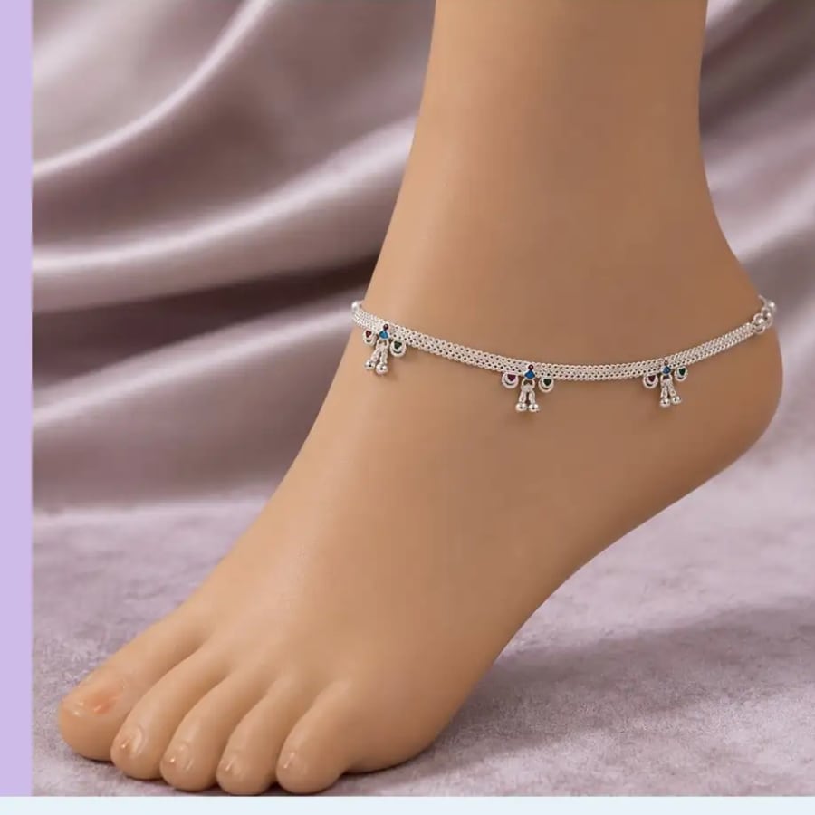 Click here to buy: Vikky N Elegant Multicolor Stone Silver Look Designer Payal Alloy Anklet Click here to buy: Vikky N Elegant Multicolor Stone Silver Look Designer Payal Alloy Anklet
