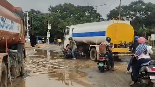 Video: Bengaluru Man Almost Run Over By Tanker After Bike Hits Pothole