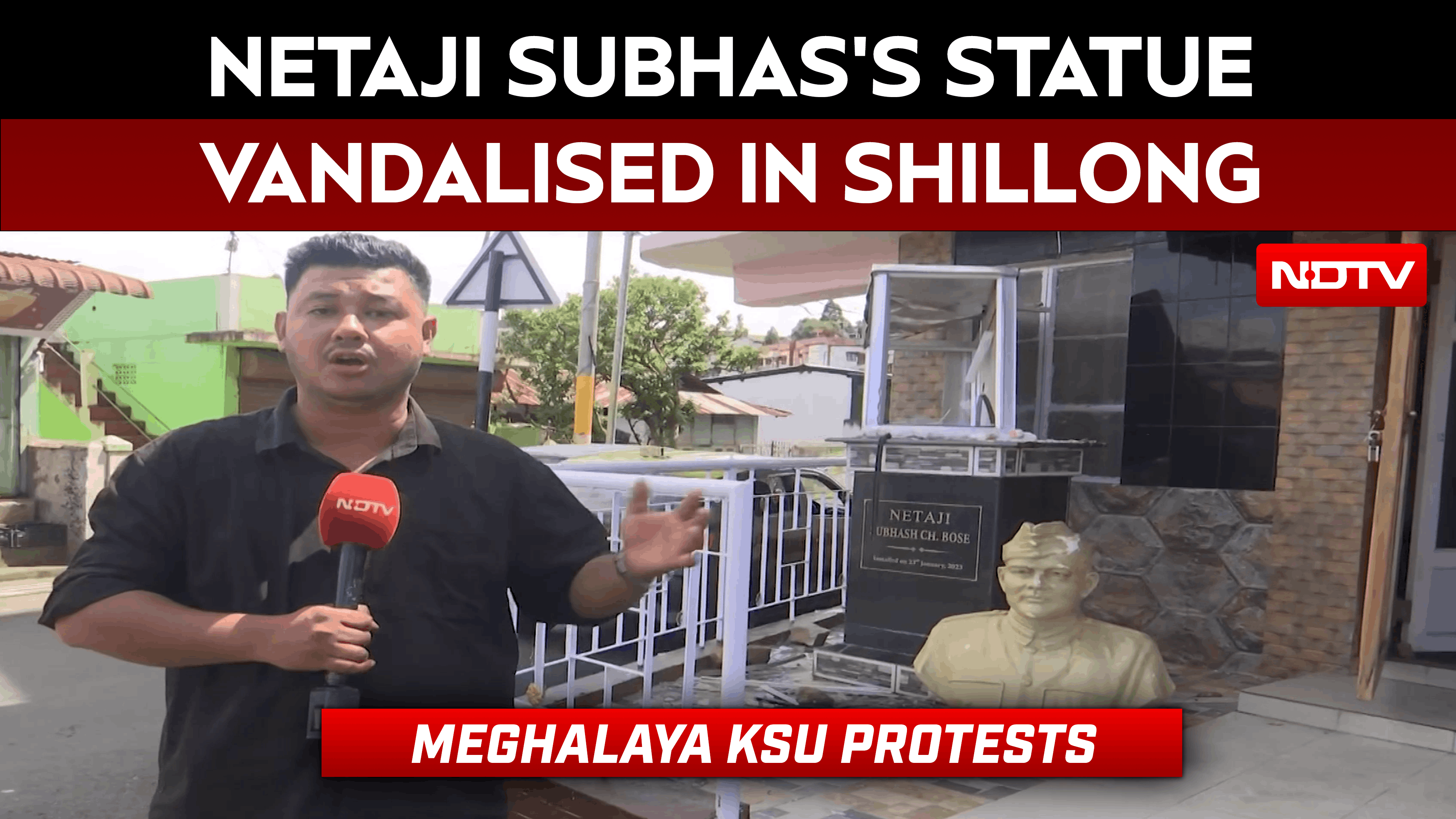 Netaji Subhas Chandra Bose Statue Vandalised During KSU Protest In Shillong