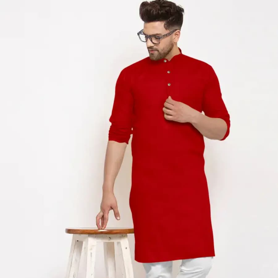 Click here to buy: Wearbird Men Solid Kurta (Red) 