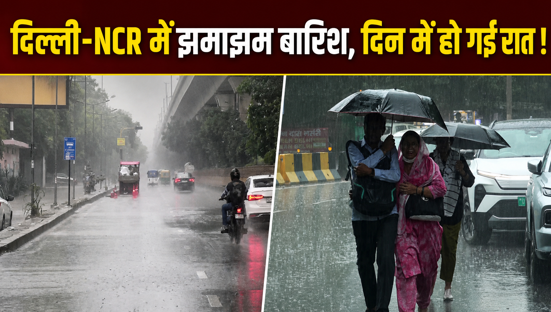 VIDEO: दिल्&zwj;ली से नोएडा तक मूसलाधार बारिश, कई इलाकों में भरा पानी