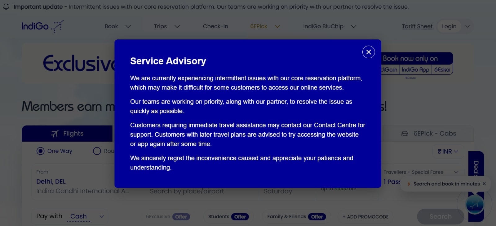 Advisory on Indigo Website 