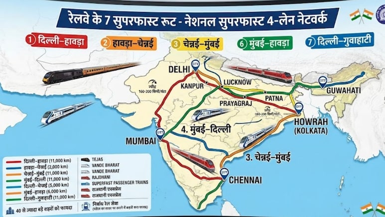 दिल्ली, मुंबई समेत 7 सुपरफास्ट रूट बनाएगा रेलवे, कानपुर, लखनऊ से गोरखपुर-पटना, भोपाल तक 50 शहरों की ट्रेन बुलेट रफ्तार से दौड़ेगी