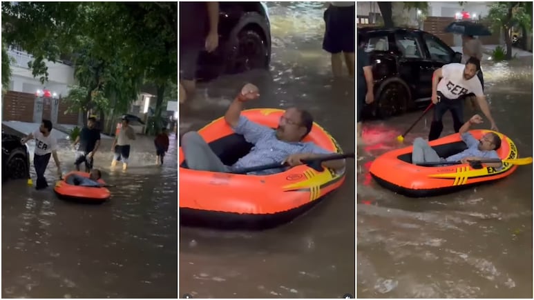 दिल्ली में भारी बारिश से हुआ जलभराव तो GK-2 की सड़कों पर 'राफ्टिंग' करने लगे लोग, वायरल हुआ वीडियो
