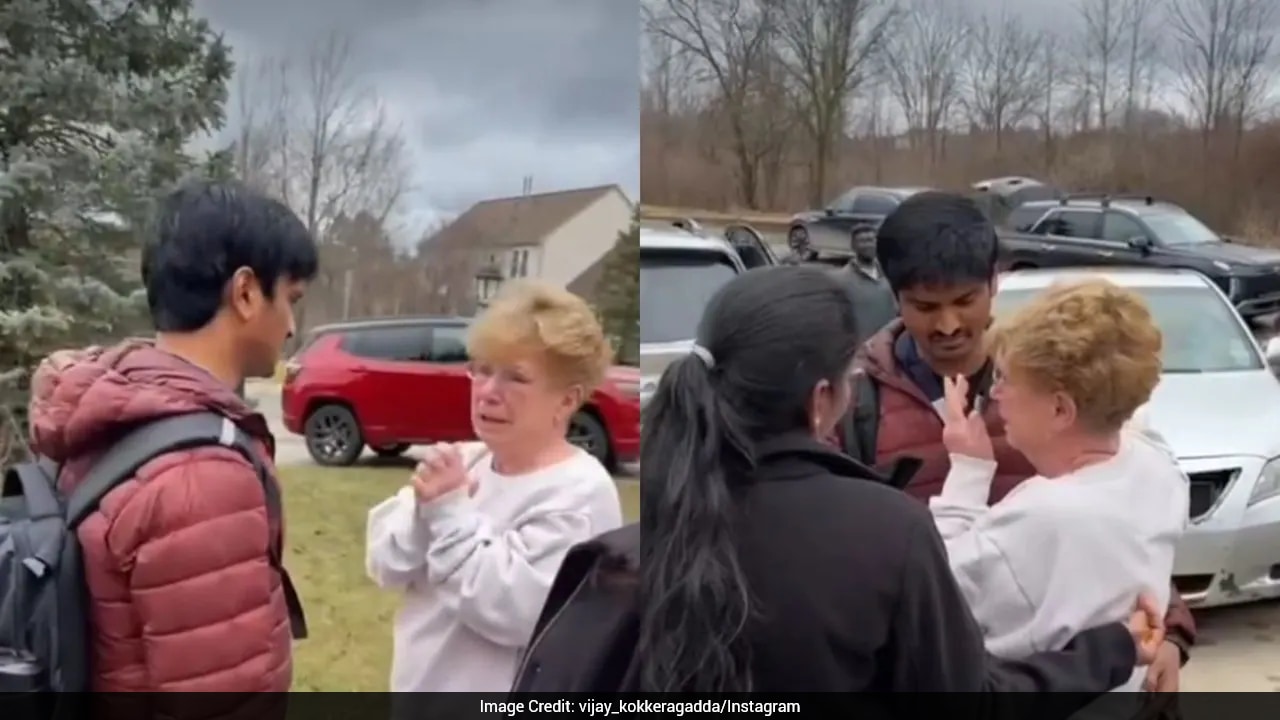American woman hugs Indian neighbour as he returns home in US video