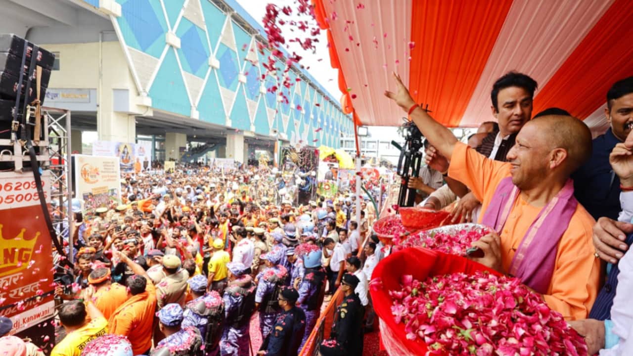 UP CM Yogi Showers Flowers On Kanwariyas, Says 4.5 Crore Expected By Shivratri