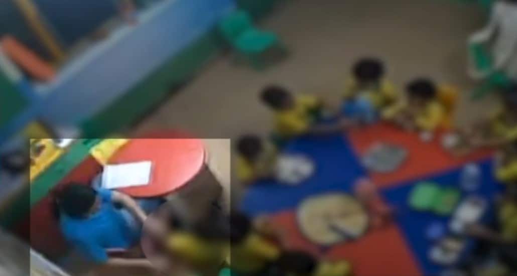 A video shows the teacher hitting the child 