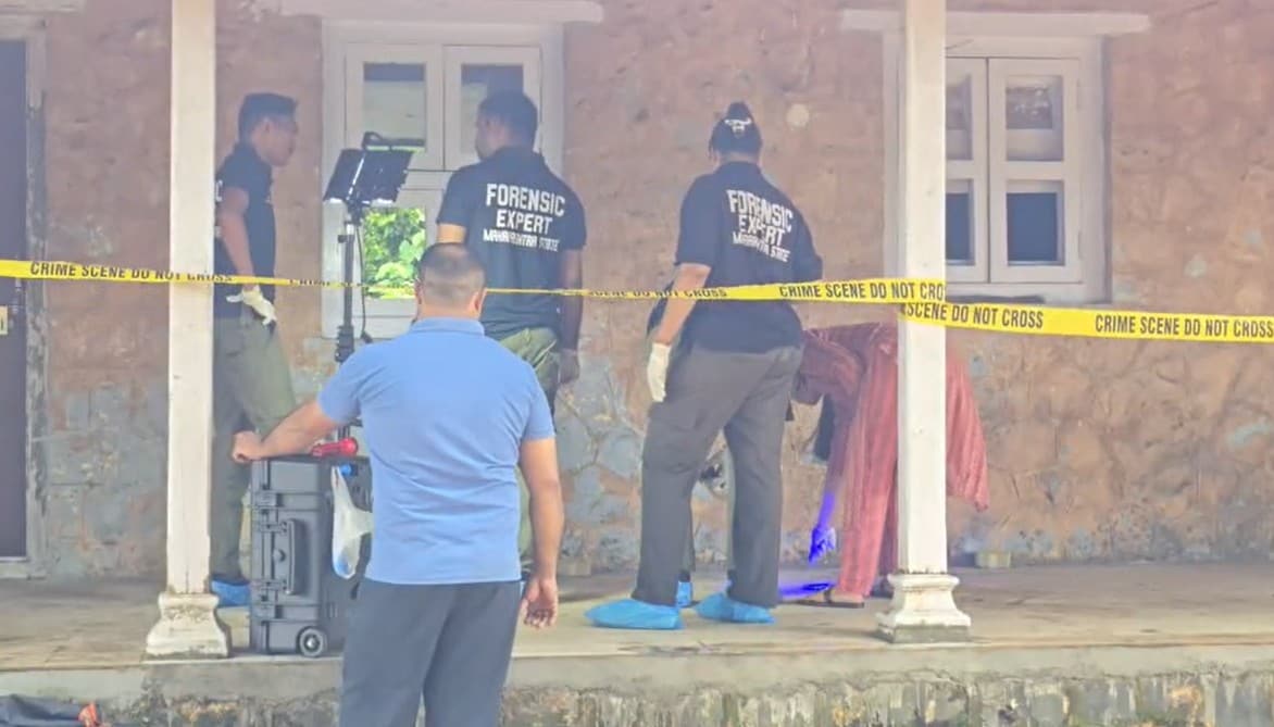 The police inspecting the crime scene at Palghar  
