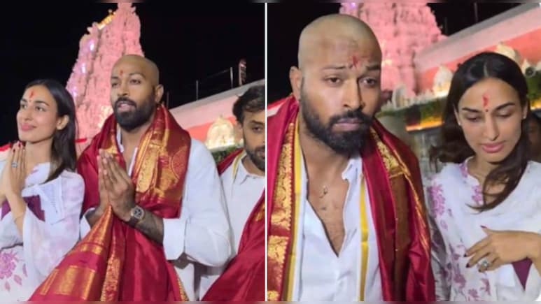 सिर मुंडवाकर नए लुक में तिरुपति बालाजी के दर्शन करने पहुंचे हार्दिक पंड्या, गर्लफ्रेंड माहिका शर्मा संग ऐसे आए