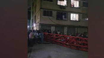 Mumbai News: Large Crane Section Crashes At Kandivali Building Site, Motorcycle Damaged &mdash; Watch Video