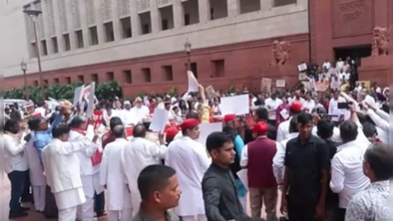 NDA and Opposition protests outside Parliament NDA and Opposition protests outside Parliament