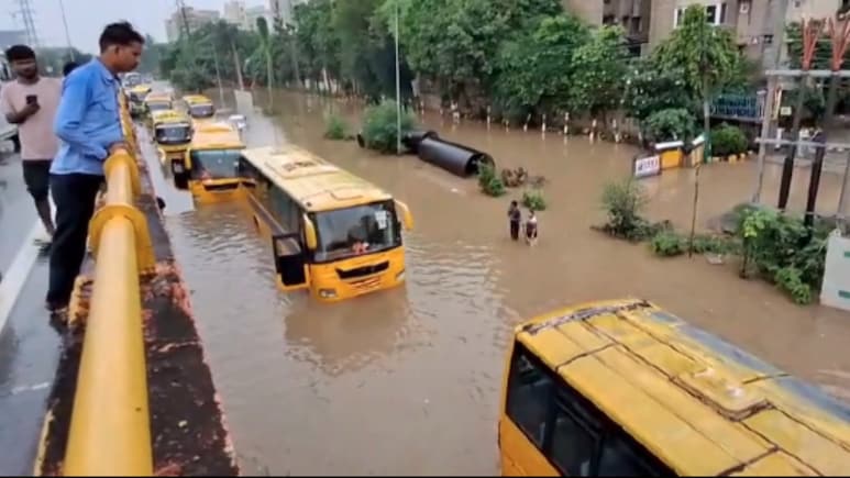 Video: School Buses Stranded On Flooded Gurugram Roads, Students Trapped