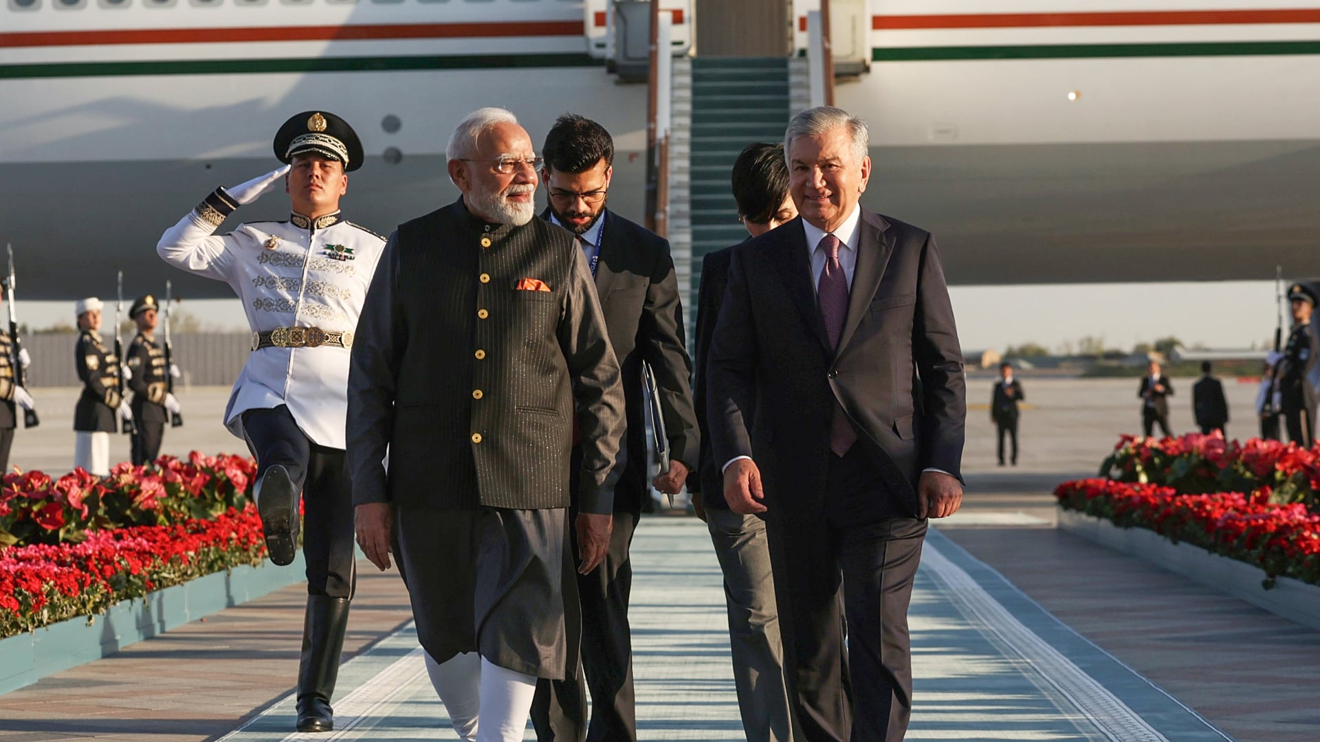 PM Modi Arrives In Tashkent, Gets Warm Welcome From Uzbek President