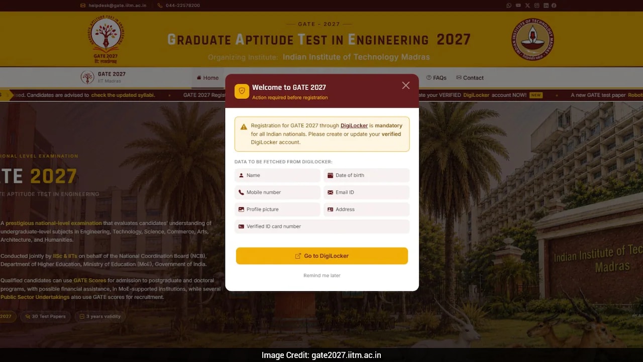 IIT Madras Makes DigiLocker Mandatory For GATE 2027 Registration