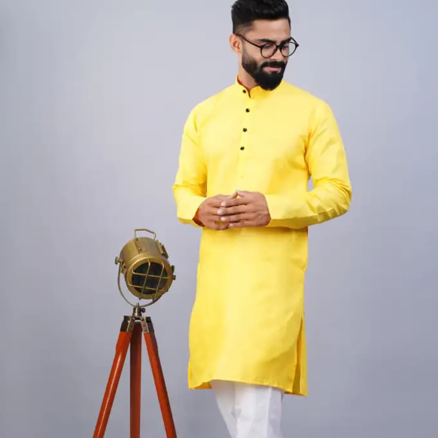 Click here to buy: Ladyflock Men Solid Kurta (Yellow)